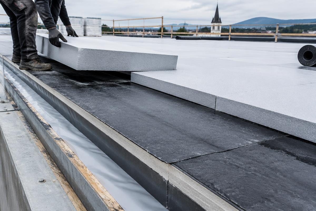 Verlegen von Wärmedämmplatten auf einer Dachabdichtung